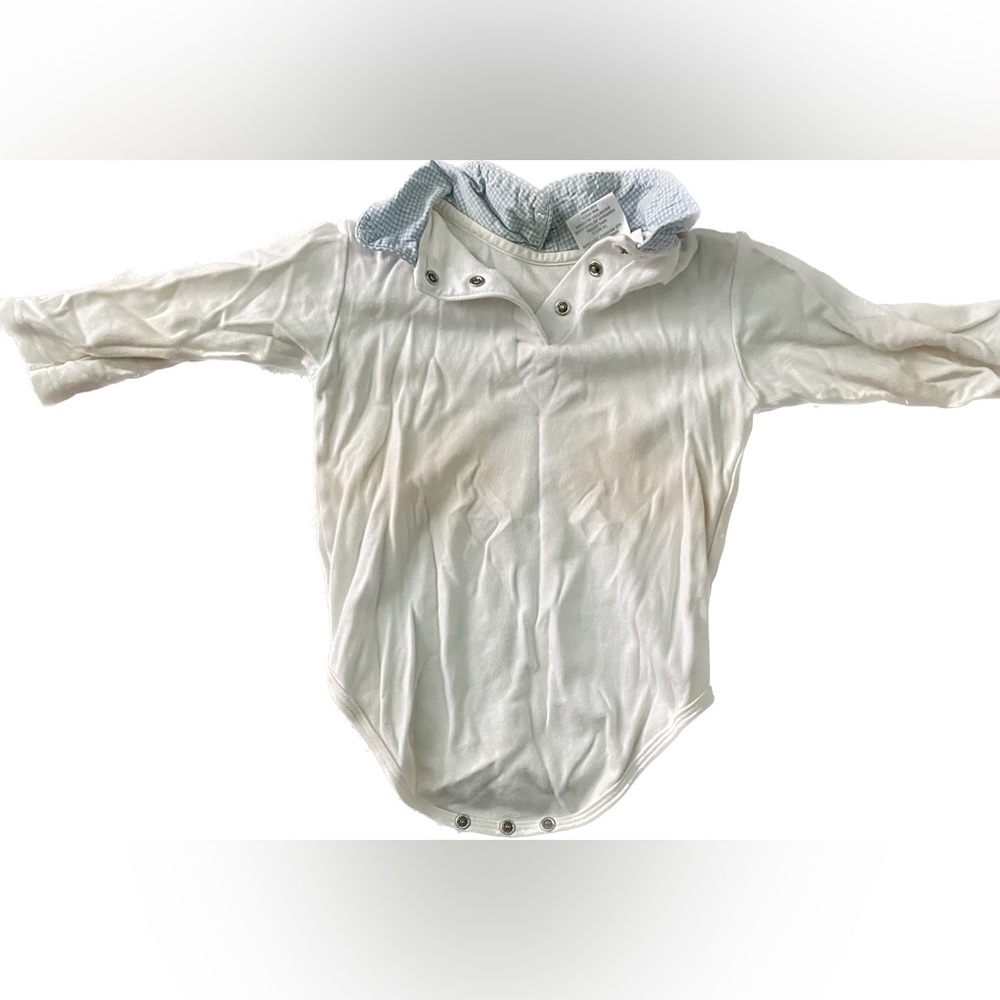 Baby Dior White Playsuit with Blue Patterned Collar